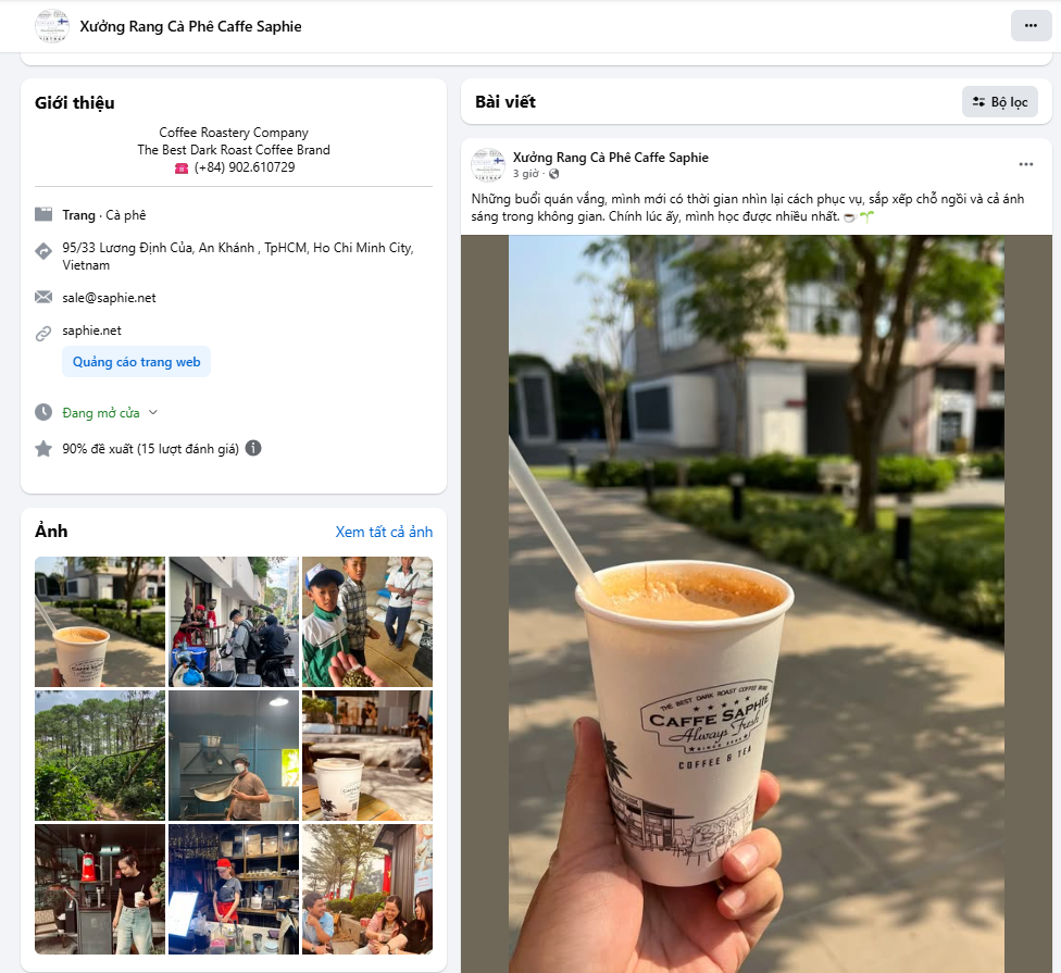 Bài Facebook do hệ thống của Caffe Saphie tự đăng