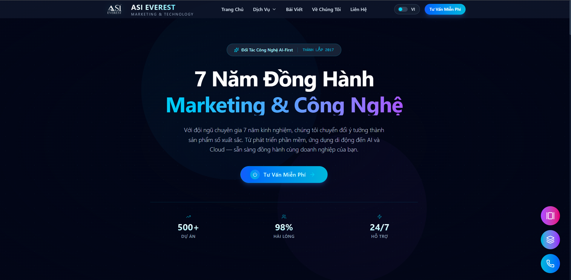 Phần hero của website ASI Everest